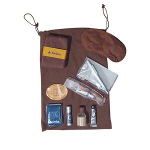 Delta Airlines First Business Toiletries Travel Kit Bag Socks Sleep Mask Unused